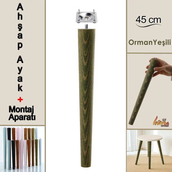 Ahşap Ayak 45 Cm Orman Yeşili M8 Civatalı Bağlantı Aparatlı Mobilya Tabure Sehpa Masa Destek Ayağı ürün görseli 1
