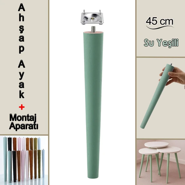 Ahşap Ayak 45 Cm Su Yeşili M8 Civatalı Bağlantı Aparatlı Mobilya Tabure Sehpa Masa Destek Ayağı ürün görseli 1