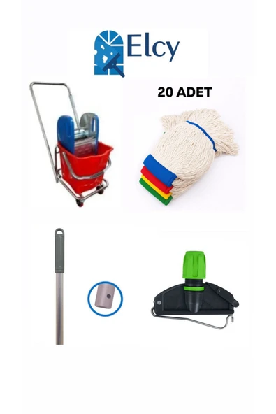 ELCY Tek Kovalı Çelik Pressli Krom Temizlik Arabası Ve Paspas Arabası Temizlik Seti - ıslak mop seti ürün görseli 1