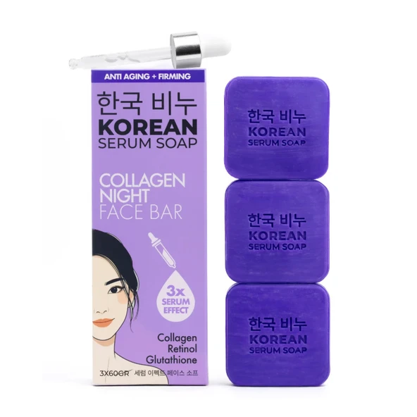Greenlabel Korean Serum Soap Collagen Night Face Bar 3x60 gr ürün görseli 1