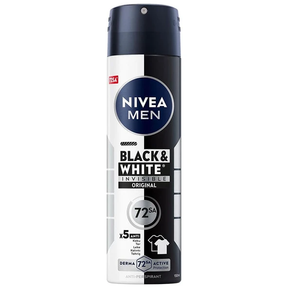 Nivea MEN Erkek Sprey Deodorant Black White Invisible Original 150 ml - 72 Saat Anti-Perspirant Ter Koruma ürün görseli 1
