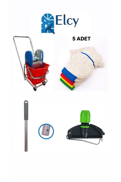 ELCY Tek Kovalı Çelik Pressli Krom Temizlik Arabası Ve Paspas Arabası Temizlik Seti - ıslak mop seti ürün görseli 1
