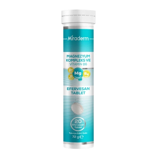 Miraderm Magnezyum Kompleks ve Vitamin B6 İçeren Takviye Edici Gıda 20 Tablet ürün görseli 1