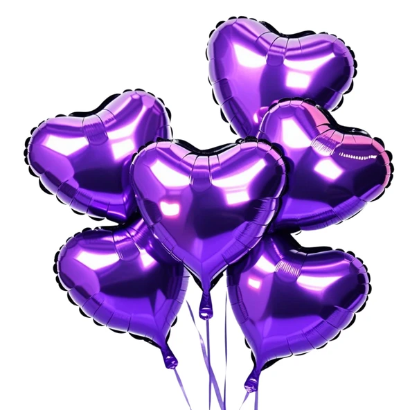 5 Adet 18 İnç 45 Cm Kalp Folyo Balon Mor ürün görseli 1