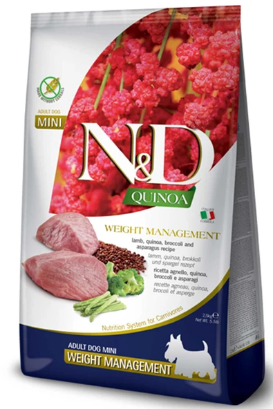 N&D ND Quinoa Tahılsız Kuzu Eti Brokoli ve Kuşkonmazlı Kilo Kontrolü için Küçük Irk Köpek Maması 2,5kg ürün görseli 1