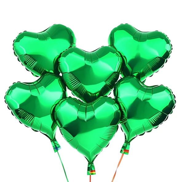 5 Adet 18 İnç 45 Cm Kalp Folyo Balon Yeşil ürün görseli 1