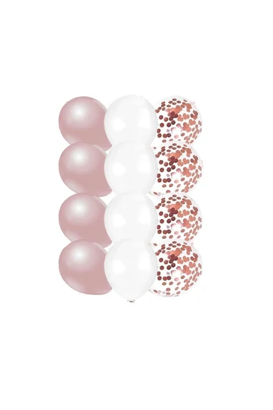 10 Adet 12 Inç Beyaz Rose Gold Ve Konfetili Karışık Balon ürün görseli 1