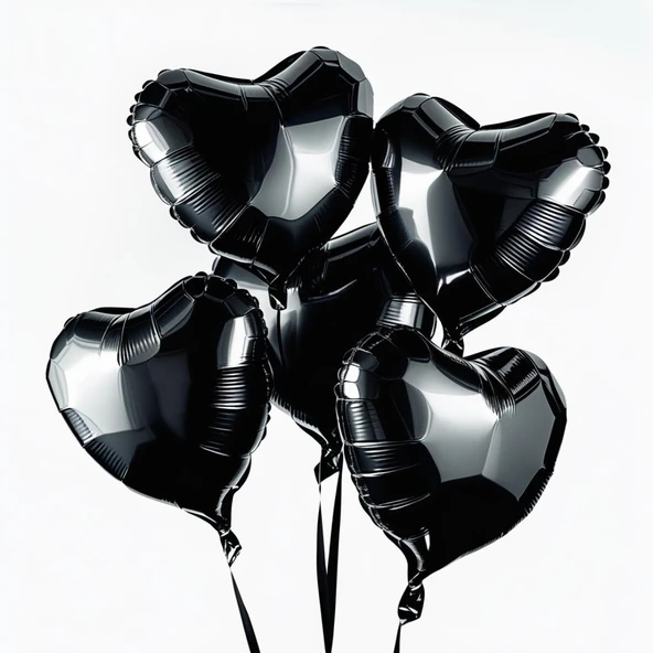 5 Adet 18 İnç 45 Cm Kalp Folyo Balon Siyah ürün görseli 1