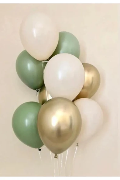 10 Adet 12 Inç Krom Gold Küf Yeşili Ve Beyaz Karışık Balon ürün görseli 1