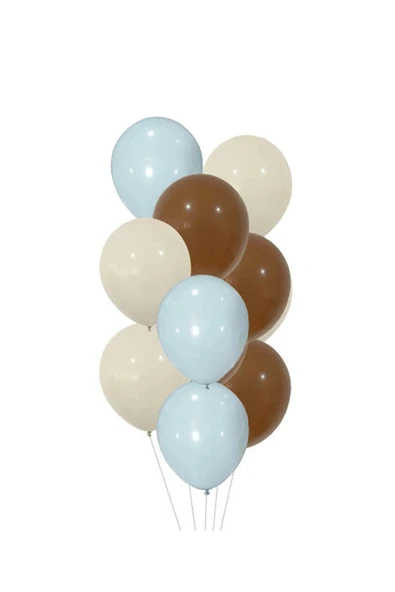 10 Adet 12 Inç Makaron Kahverengi Mavi ve Beyaz Karışık Balon ürün görseli 1