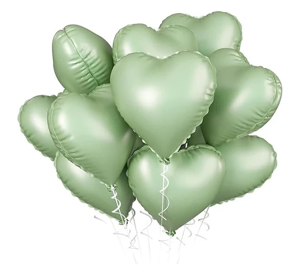 5 Adet 18 inç 45 Cm Retro Kalp Folyo Balon Soft Yeşil ürün görseli 1