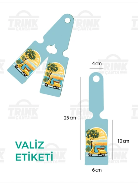 Trink Çanta Desenli Silikon Valiz ve Bavul  Bagaj   İsimlikli Etiket  * 2 Adet * Vespa ürün görseli 1