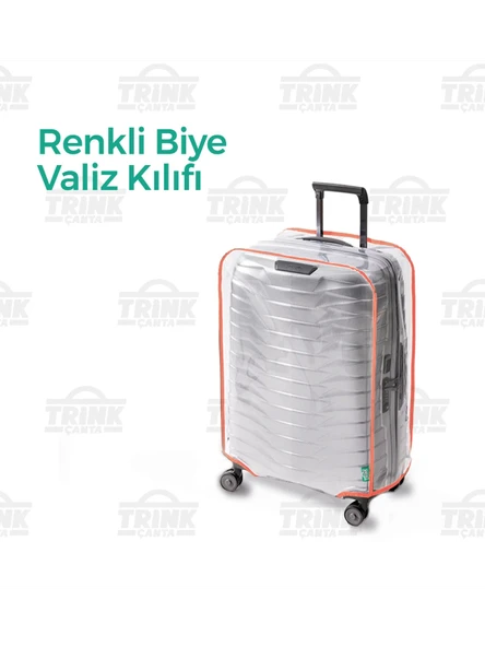 Şeffaf Valiz Ve Bavul Koruyucu Kılıf Renkli Biye Turuncu ürün görseli 1
