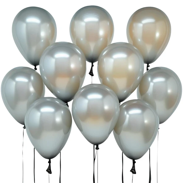 20 Adet 12 İnç 30 Cm Metalik Gümüş Balon Doğum Günü Süsleme ürün görseli 1