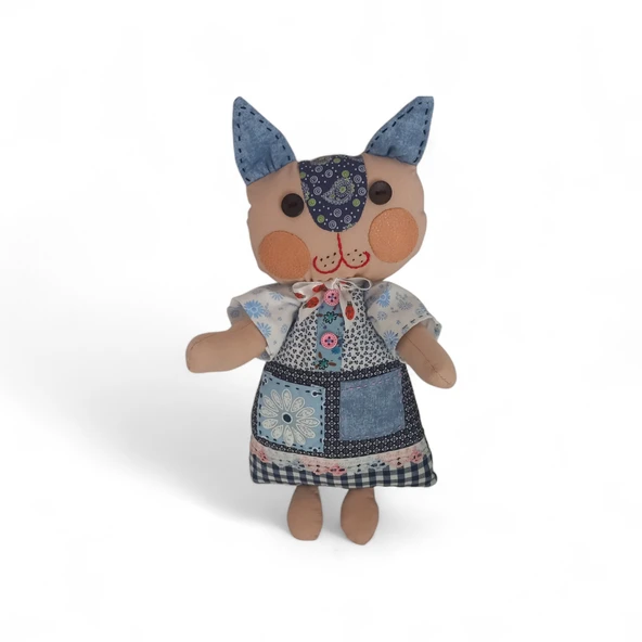 Kedi Hanım Patchwork Bez Bebek ürün görseli 1