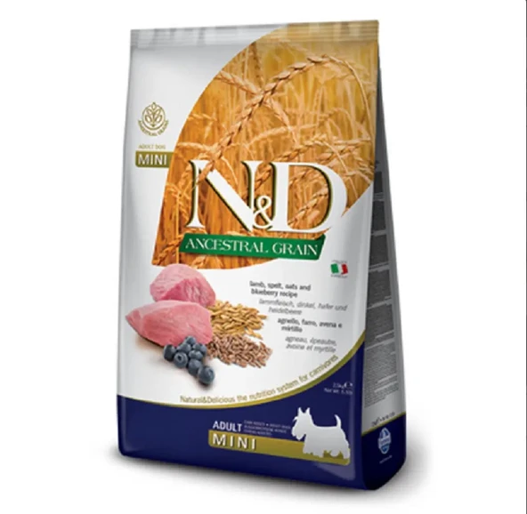 N&D Ancestral Grain Düşük Tahıllı Kuzu Etli ve Yaban Mersinli Mini Adult Köpek Maması 2.5 Kg ürün görseli 1