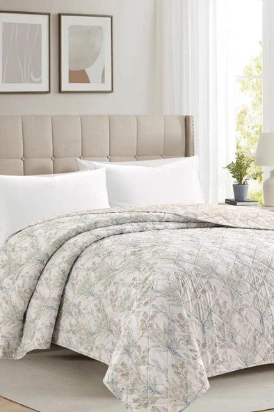 Sakura Elyaf Dolgulu Çift Taraflı Çift Kişilik 200x220 cm Kırlentsiz Tek Pike Krem ürün görseli 1