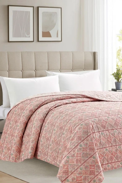 Sakura Elyaf Dolgulu Çift Taraflı Çift Kişilik 200x220 cm Kırlentsiz Tek Pike Gül Kurusu ürün görseli 1