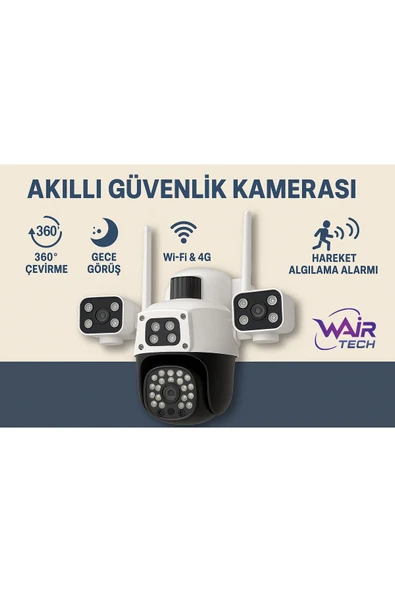 4 KAMERA HD WiFi & 4G Güvenlik Kamerası – 360° Çevirme, Gece Görüş, Hareket Algılama, Çift Yönlü Ses ürün görseli 1
