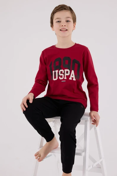 U.S. Polo Assn. Erkek Çocuk Uzun Kol Pijama Takım Bordo ürün görseli 1