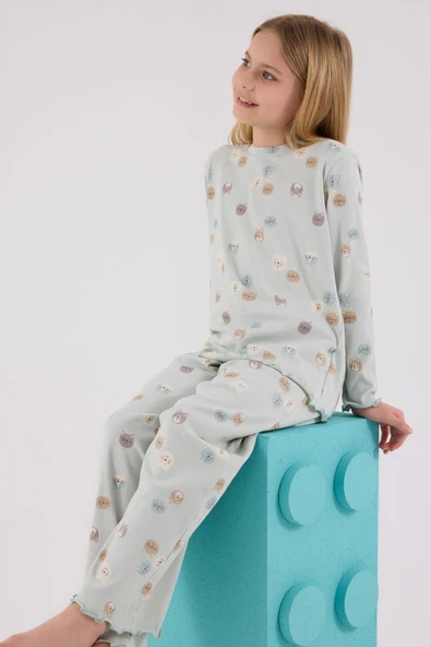 RolyPoly Kız Çocuk Uzun Kol Pijama Takım Açık Yeşil ürün görseli 1