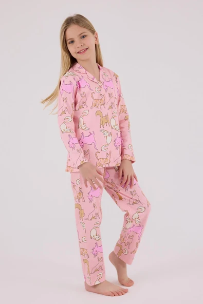RolyPoly Kız Çocuk Gömlek Pijama Açık Pembe - Resim 4