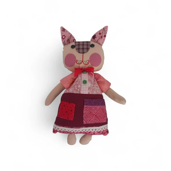 Kedi Hanım Patchwork Benekli Kulak Bez Bebek - Resim 2