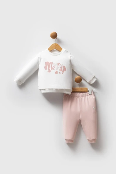 U.S. Polo Assn. Kız Bebek 2'li Takım Beyaz -Pudra ürün görseli 1