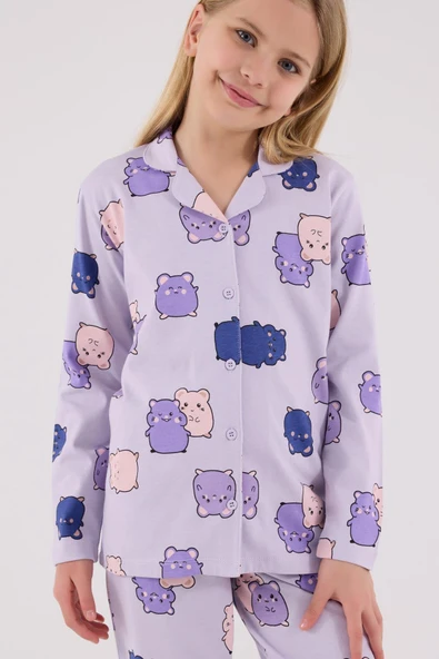 RolyPoly Kız Çocuk Gömlek Pijama Lila - Resim 5