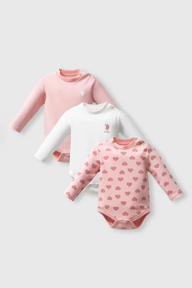 U.S. Polo Assn. Kız Bebek 3'Lü Body Set Açık Pembe ürün görseli 1