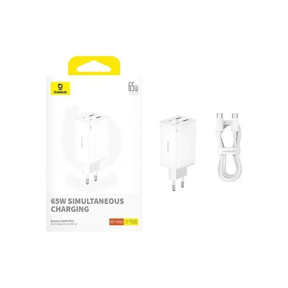 BASEUS GAN6 65W ADAPTÖR +100W KBL BEYAZ - Resim 5
