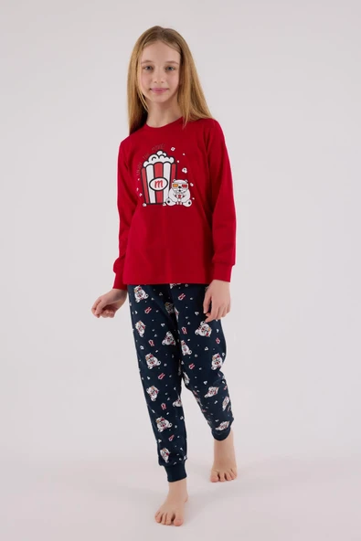 RolyPoly Kız Çocuk Uzun Kol Pijama Takım Kırmızı ürün görseli 1