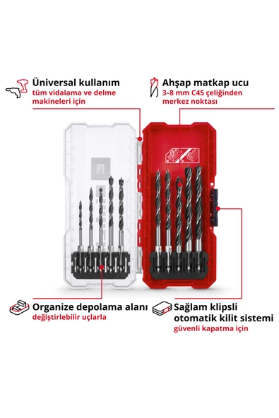 Ahşap delme uç seti 10 parça S-CASE kutu - Resim 2