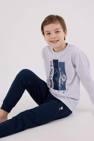 U.S. Polo Assn. Erkek Çocuk Uzun Kol Pijama Takım Kar Melanj ürün görseli 1