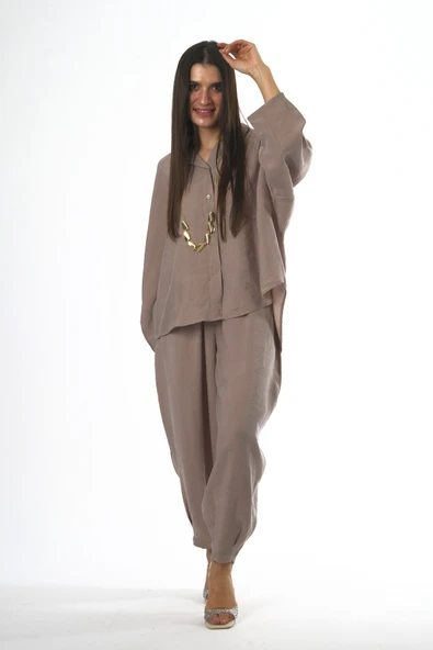 Abbra Kadın Modal Slouchy Gömlek Takım - Resim 10