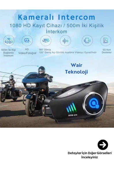 Q28-2X Kameralı Motosiklet Kask Bluetooth İnterkom Su Geçirmez 1080P HD Sürüş Kaydedici ürün görseli 1