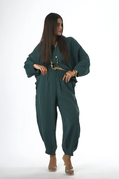 Abbra Kadın Modal Slouchy Gömlek Takım - Resim 3