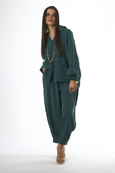 Abbra Kadın Modal Slouchy Gömlek Takım - Resim 5