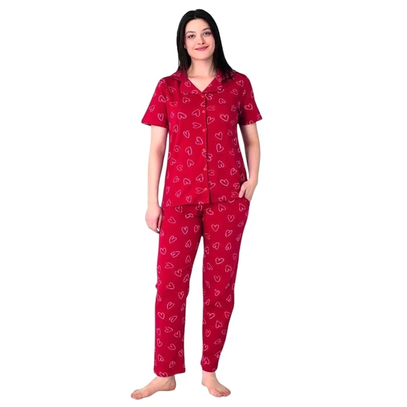 Estiva Kalpli Desen Önden Düğmeli Bayan Pijama Takım ürün görseli 1