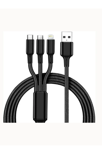 Huawei Xiaomi Samsung Iphone Uyumlu Örgü Hasır Çoklu Şarj Kablosu Type-c Micro Lightning ürün görseli 1
