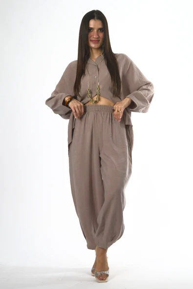 Abbra Kadın Modal Slouchy Gömlek Takım - Resim 11