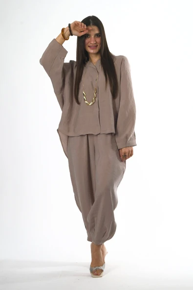 Abbra Kadın Modal Slouchy Gömlek Takım - Resim 12