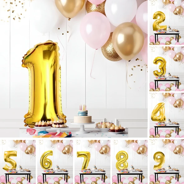 Retro Krom Gold Pembe Beyaz Balon Seti Gold Rakamlı Doğum Günü Balonu Şık Parti Süsleme ürün görseli 1
