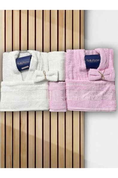 Elmas Bambu 10 Parça Aile Bornoz Takımı Krem Pembe ürün görseli 1