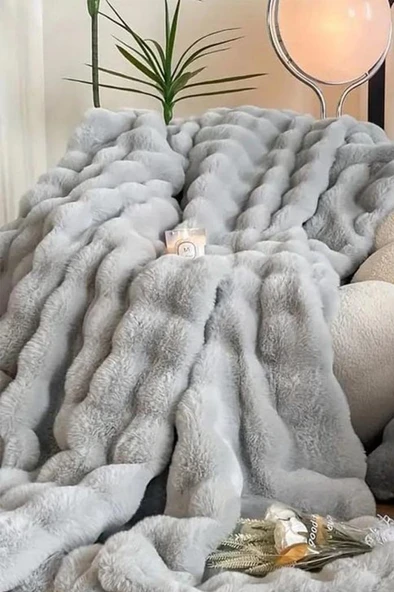 Tomris Tavşan Tüyü Çift Kişilik Yatak Örtüsü 220x240 Cm Gri ürün görseli 1