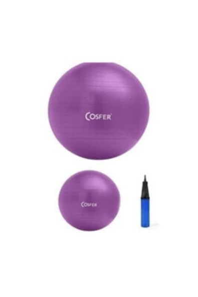 Cosfer 55 Cm Pilates Lüx Topu - 20cm Mini Denge Topu Ve Pompa Seti Mor Pilates Spor Kondisyon Mor Set Pompa ürün görseli 1