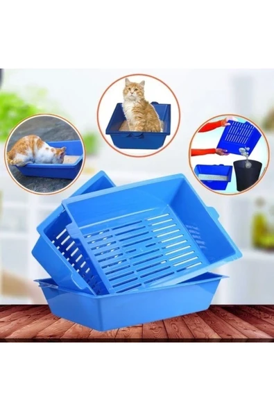 İki Kedi Kedi Tuvaleti 3 Katlı Elekli Sistem  Kolay Temizlenebilir Kapalı Kedi Kumu Kabı ürün görseli 1