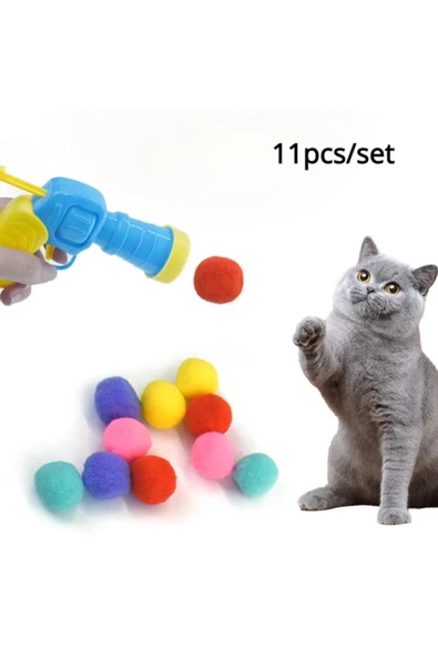 Bundeba Peluş Top Fırlatan Oyuncak Tabanca Kedi Oyuncağı 30 Adet Peluş Top ürün görseli 1