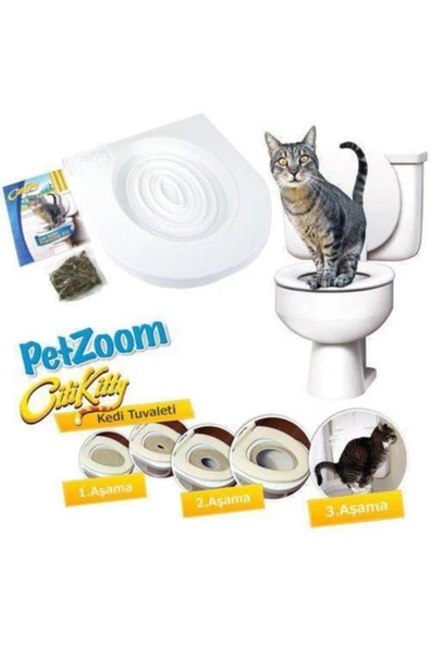 Pet Zoom Kedi Tuvaleti Eğitim Seti Kedi Klozeti Citty Kitty Alıştırıcı Eğitim Seti Klozet Kapağı Eğitim Seti ürün görseli 1