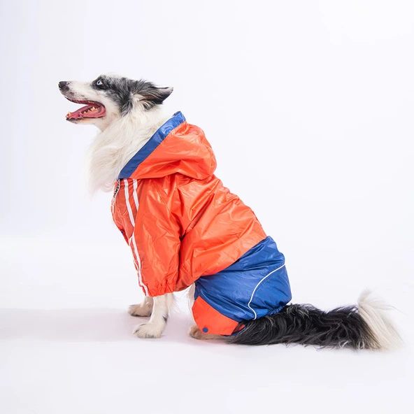 Pawstar BiColor Turuncu-Lacivert Polarlı Su Geçirmez Orta-Büyük Irk Köpek Yağmurluk Tulum ürün görseli 1